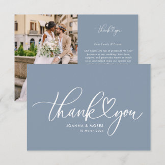 Tarjeta De Agradecimiento Boda Polvo Azul Escritura Blanca