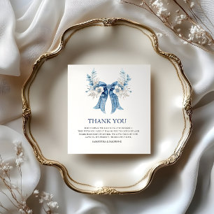 Tarjeta De Agradecimiento Boda Polvo Azul Romántico con Lazo y Rosas