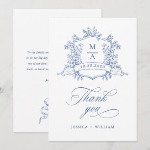 Tarjeta De Agradecimiento Boda Polvorienta Azul Floral Victoriana Elegante