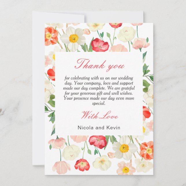 Tarjeta De Agradecimiento Boda Primaria Tulips y Daffodils (Anverso)