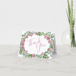 Tarjeta De Agradecimiento Boda Primavera Jardín de Rosas Rosadas