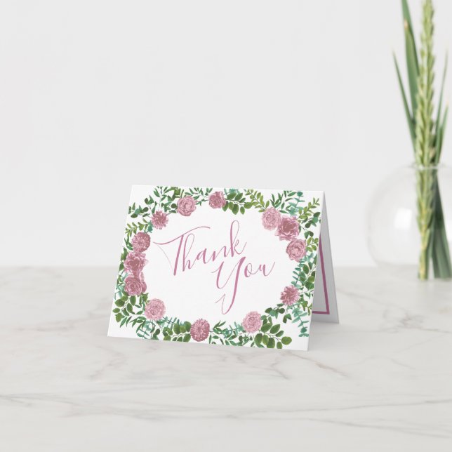 Tarjeta De Agradecimiento Boda Primavera Jardín de Rosas Rosadas (Anverso)