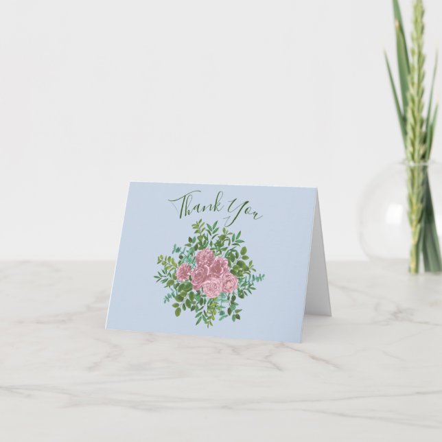 Tarjeta De Agradecimiento Boda Primavera Jardín de Rosas Rosadas (Anverso)