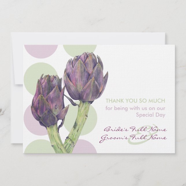 Tarjeta De Agradecimiento Boda Purple Artichokes (Anverso)