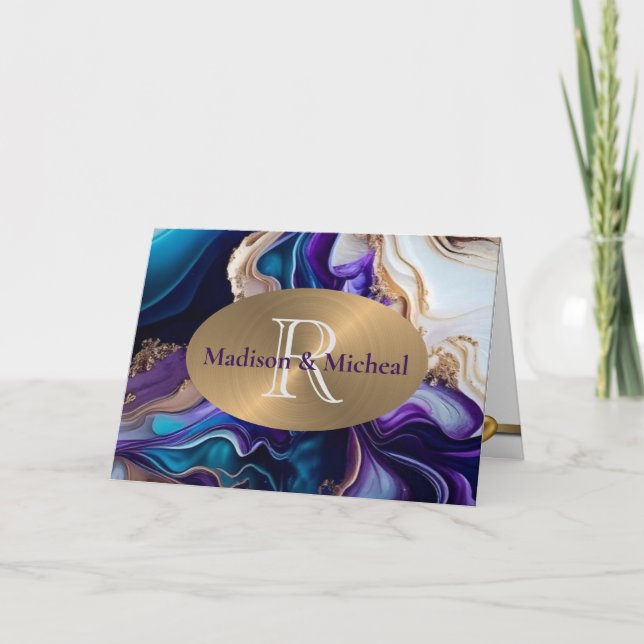 Tarjeta De Agradecimiento Boda Purple, Gold y Aqua Elegant (Anverso)