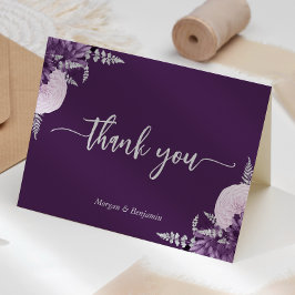 Tarjeta De Agradecimiento Boda Purple Lilac Silver Floral Script