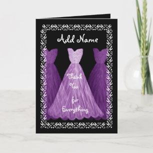 Tarjeta De Agradecimiento Boda PURPLE VESTIDO BRIDESMAID Gracias R451B