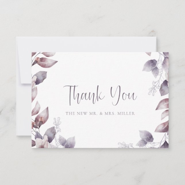 Tarjeta De Agradecimiento Boda púrpura (Anverso)