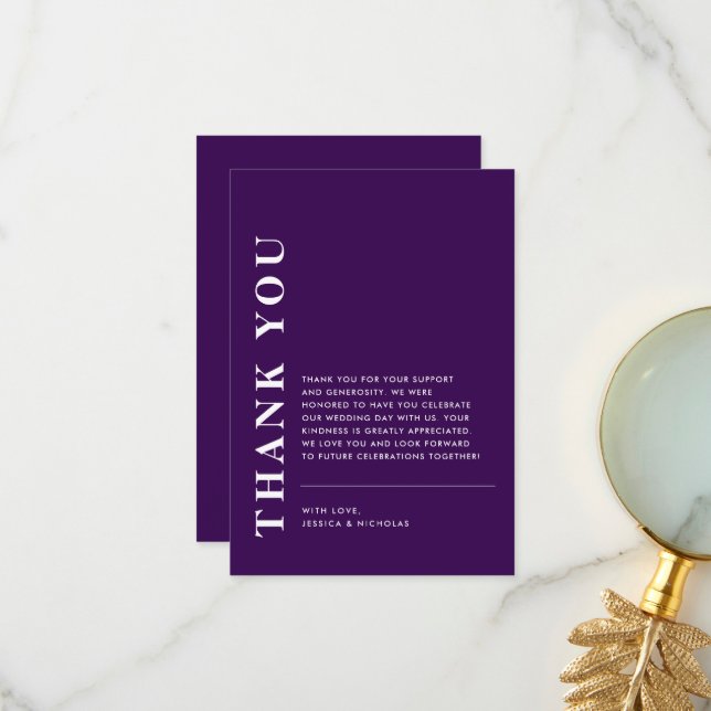 Tarjeta De Agradecimiento Boda púrpura de código QR moderno mínimo (Anverso/Reverso In Situ)