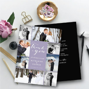 Tarjeta De Agradecimiento Boda púrpura moderno con estilo multifoto 8
