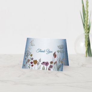 Tarjeta De Agradecimiento Boda Purpurina brillante azul del jardín floral co