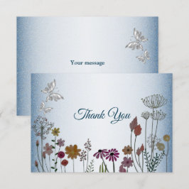 Tarjeta De Agradecimiento Boda Purpurina brillante azul del jardín floral co