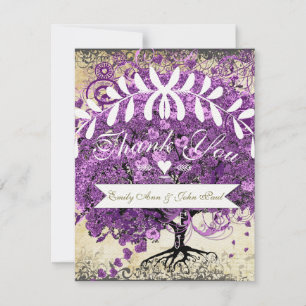 Tarjeta De Agradecimiento Boda radiante púrpura romántico de hoja cardíaca