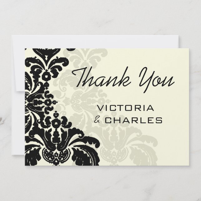 Tarjeta De Agradecimiento Boda real de Damasco Negro Gracias 5 x 7 (Anverso)
