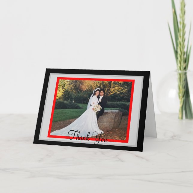 Tarjeta De Agradecimiento Boda Red Black Photo Thank You Cards (Anverso)