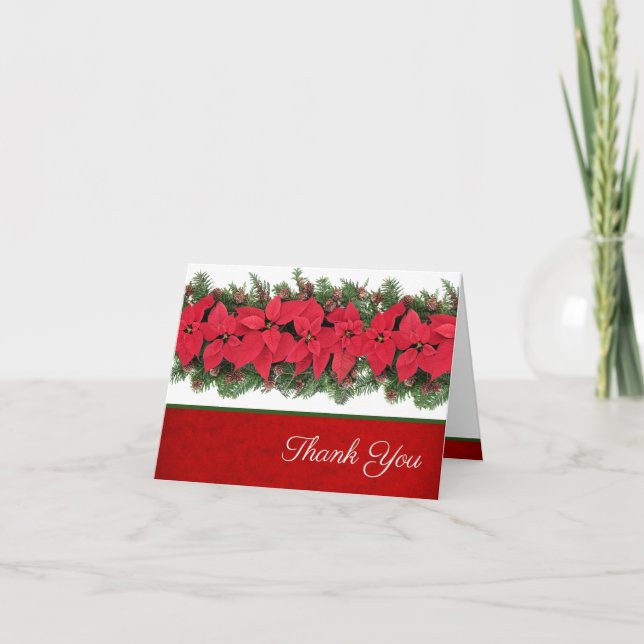 Tarjeta De Agradecimiento Boda Red Poinsettia (Anverso)