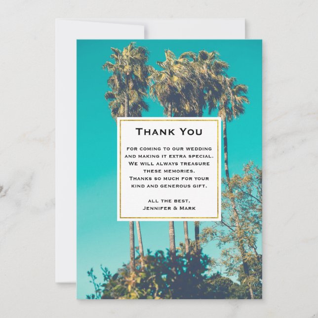 Tarjeta De Agradecimiento Boda Retro de Palmeras Tropicales de California (Anverso)