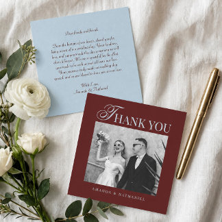 Tarjeta De Agradecimiento Boda Retro de Rayas Azul Hielo y Borgoña