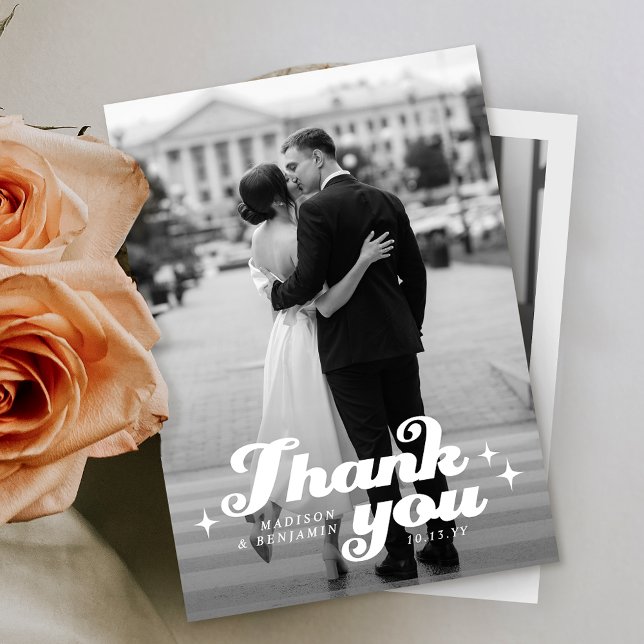 Tarjeta De Agradecimiento Boda retro elegante (Subido por el creador)