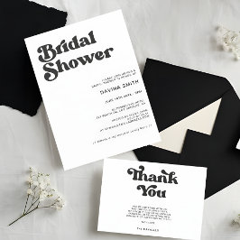 Tarjeta De Agradecimiento Boda retro elegante en blanco y negro