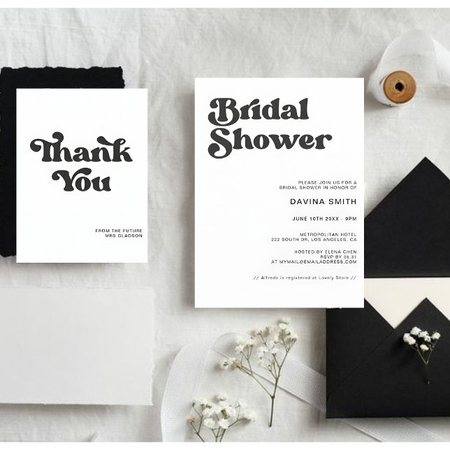 Tarjeta De Agradecimiento Boda retro elegante en blanco y negro (Subido por el creador)