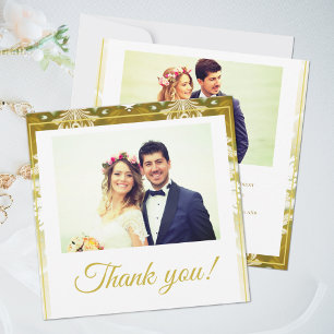 Tarjeta De Agradecimiento Boda Retro Gold Green Damask