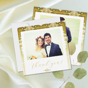 Tarjeta De Agradecimiento Boda Retro Gold Green Damask