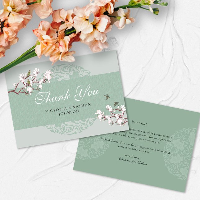 Tarjeta De Agradecimiento Boda Retro Sage Green Chinoiserie Gracias (Subido por el creador)