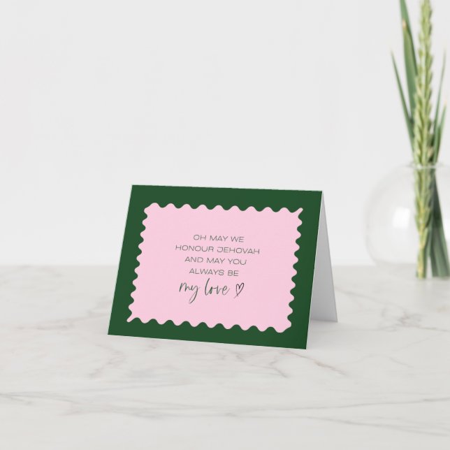 Tarjeta De Agradecimiento Boda Retro Verde Rosa Wavy Border JW Matrimonio (Anverso)