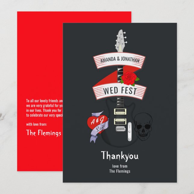 Tarjeta De Agradecimiento Boda Rock and Roll (Anverso / Reverso)