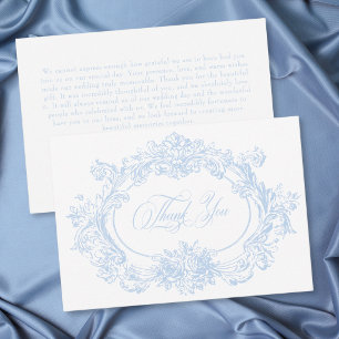 Tarjeta De Agradecimiento Boda Rococó Regia Vintage Elegante Azul Francés