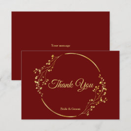 Tarjeta De Agradecimiento Boda rojo de la guirnalda floral dorada