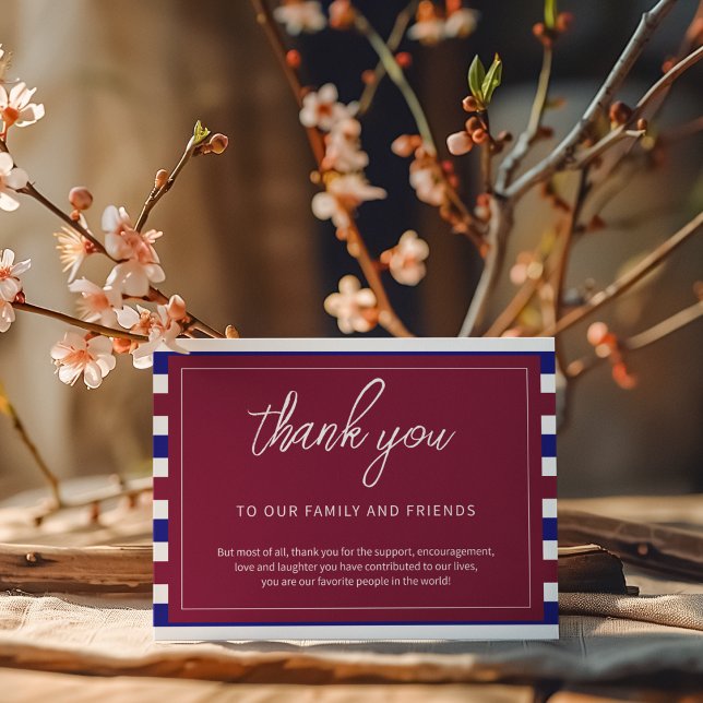 Tarjeta De Agradecimiento Boda Rojo Real y Azul (Thank your guests for attending your wedding in a royal way.)