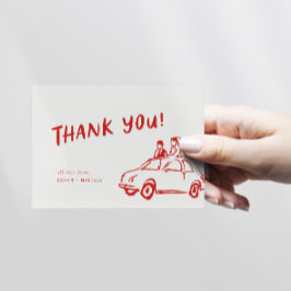 Tarjeta De Agradecimiento Boda Rojo Retro Funky Moderno