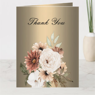 Tarjeta De Agradecimiento Boda Romantic Gold y Boho Wildflowers