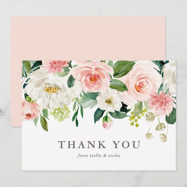 Tarjeta De Agradecimiento Boda Romantic Watercolor Spring (Anverso / Reverso)