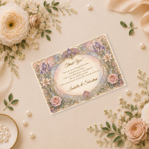 Tarjeta De Agradecimiento Boda Romántica Art Nouveau Iris