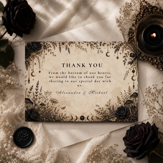Tarjeta De Agradecimiento Boda Romántica Boho Góthica (Subido por el creador)