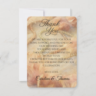 Tarjeta De Agradecimiento Boda Romántica con Acuarela Floral Perlas Plumas