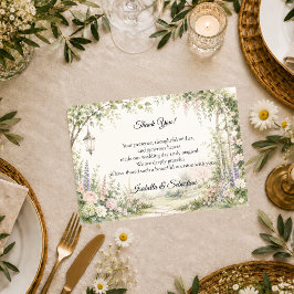 Tarjeta De Agradecimiento Boda Romántica con Arco en Jardín Encantado