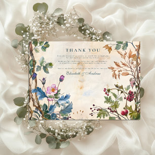 Tarjeta De Agradecimiento Boda Romántica con Foliaje del Bosque