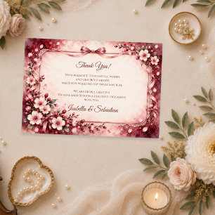 Tarjeta De Agradecimiento Boda Romántica Coqueta de Flor de Cerezo