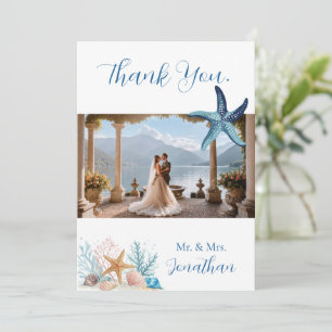 Tarjeta De Agradecimiento Boda Romántica Costera Elegante