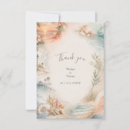 Tarjeta De Agradecimiento Boda Romántica Costera Paraíso de Conchas Marinas