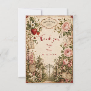 Tarjeta De Agradecimiento Boda Romántica cottagecore Jardín Secreto