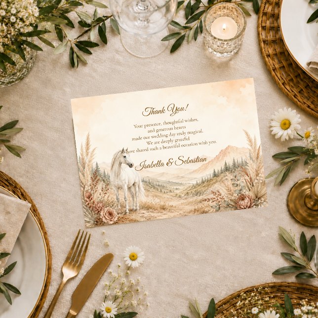 Tarjeta De Agradecimiento Boda Romántica de Caballo Occidental (Subido por el creador)