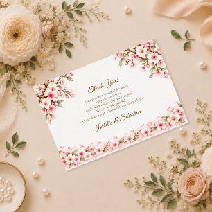 Tarjeta De Agradecimiento Boda Romántica de Flor de Cerezo