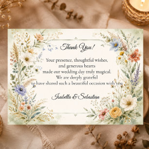 Tarjeta De Agradecimiento Boda Romántica de Flor Silvestre Pastel Etéreo