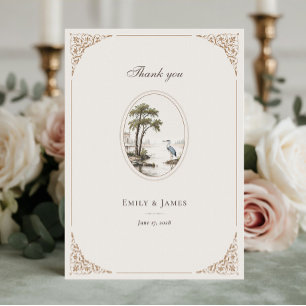 Tarjeta De Agradecimiento Boda Romántica de Garza Oval Francesa