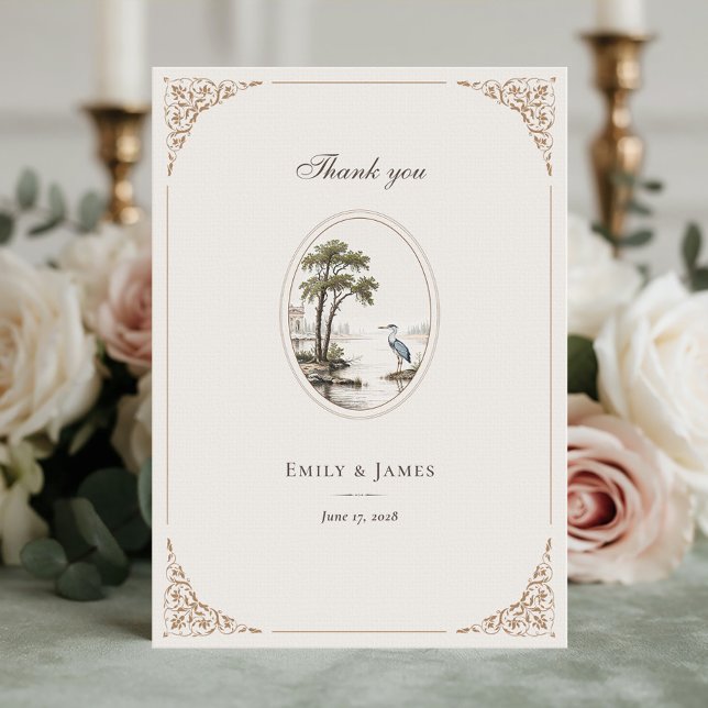 Tarjeta De Agradecimiento Boda Romántica de Garza Oval Francesa (Subido por el creador)